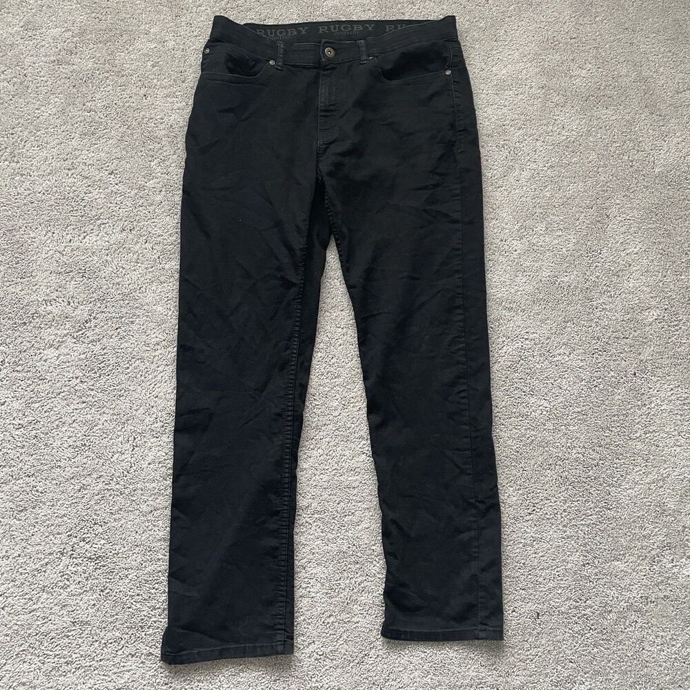 Rugby University Men's Straight Leg Jeans 34x32 Black Stretch Pants